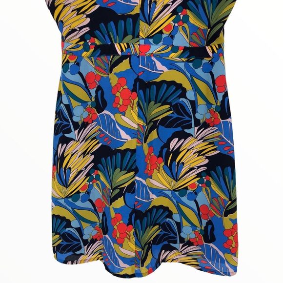 J. Crew Blue Floral Tropical Paradise Floral Short Sleeve Faux Wrap Dress sz 10 - Picture 10 of 15